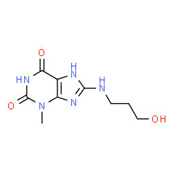 ChemSpider 2D Image | 8-[(3-Hydroxypropyl)amino]-3-methyl-3,7-dihydro-1H-purine-2,6-dione | C9H13N5O3