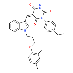 ChemSpider 2D Image | (5Z)-5-({1-[3-(2,4-Dimethylphenoxy)propyl]-1H-indol-3-yl}methylene)-1-(4-ethylphenyl)-2,4,6(1H,3H,5H)-pyrimidinetrione | C32H31N3O4