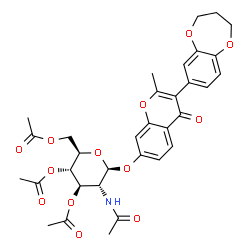 ChemSpider 2D Image | 3-(3,4-Dihydro-2H-1,5-benzodioxepin-7-yl)-2-methyl-4-oxo-4H-chromen-7-yl 2-acetamido-3,4,6-tri-O-acetyl-2-deoxy-beta-D-glucopyranoside | C33H35NO13