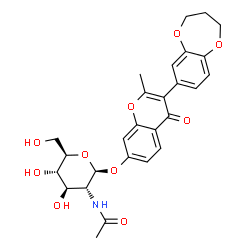 ChemSpider 2D Image | 3-(3,4-Dihydro-2H-1,5-benzodioxepin-7-yl)-2-methyl-4-oxo-4H-chromen-7-yl 2-acetamido-2-deoxy-beta-D-glucopyranoside | C27H29NO10
