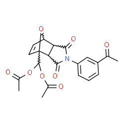 ChemSpider 2D Image | [4-(3-Acetylphenyl)-3,5-dioxo-10-oxa-4-azatricyclo[5.2.1.0~2,6~]dec-8-en-1-yl]methylene diacetate | C21H19NO8