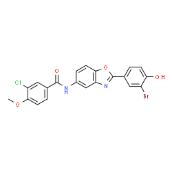 ChemSpider 2D Image | N-[2-(3-Bromo-4-hydroxyphenyl)-1,3-benzoxazol-5-yl]-3-chloro-4-methoxybenzamide | C21H14BrClN2O4