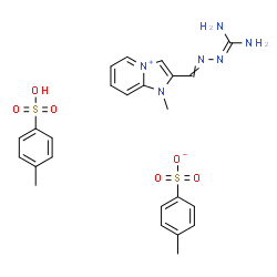 ChemSpider 2D Image | 2-{[(Diaminomethylene)hydrazono]methyl}-1-methyl-1H-imidazo[1,2-a]pyridin-4-ium 4-methylbenzenesulfonate - 4-methylbenzenesulfonic acid (1:1:1) | C24H28N6O6S2