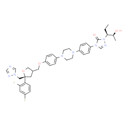 ChemSpider 2D Image | 4-[p-[4-[p-[[(3R,5R)-5-(2,4-Difluorophenyl)tetrahydro-5-(1H-1,2,4-triazol-1-ylmethyl)-3-furyl]methoxy]phenyl]-1-piperazinyl]phenyl]-1-[(1S,2S)-1-ethyl-2-hydroxypropyl]-D2-1,2,4-triazolin-5-one | C37H42F2N8O4