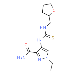 ChemSpider 2D Image | 1-Ethyl-4-{[(tetrahydro-2-furanylmethyl)carbamothioyl]amino}-1H-pyrazole-3-carboxamide | C12H19N5O2S