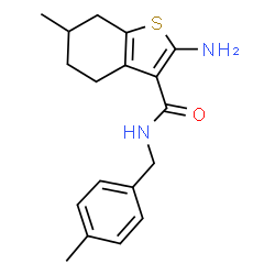 ChemSpider 2D Image | 2-Amino-6-methyl-N-(4-methylbenzyl)-4,5,6,7-tetrahydro-1-benzothiophene-3-carboxamide | C18H22N2OS