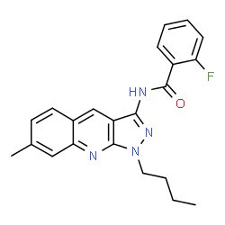 ChemSpider 2D Image | N-(1-Butyl-7-methyl-1H-pyrazolo[3,4-b]quinolin-3-yl)-2-fluorobenzamide | C22H21FN4O