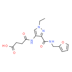 ChemSpider 2D Image | 4-({1-Ethyl-3-[(2-furylmethyl)carbamoyl]-1H-pyrazol-4-yl}amino)-4-oxobutanoic acid | C15H18N4O5