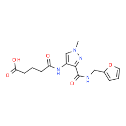 ChemSpider 2D Image | 5-({3-[(2-Furylmethyl)carbamoyl]-1-methyl-1H-pyrazol-4-yl}amino)-5-oxopentanoic acid | C15H18N4O5