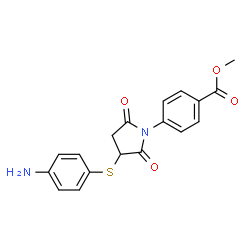 ChemSpider 2D Image | Methyl 4-{3-[(4-aminophenyl)sulfanyl]-2,5-dioxo-1-pyrrolidinyl}benzoate | C18H16N2O4S