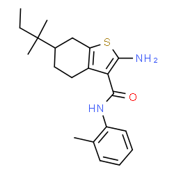 ChemSpider 2D Image | 2-amino-6-(tert-pentyl)-N-(o-tolyl)-4,5,6,7-tetrahydrobenzo[b]thiophene-3-carboxamide | C21H28N2OS