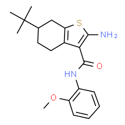 ChemSpider 2D Image | 2-amino-6-tert-butyl-N-(2-methoxyphenyl)-4,5,6,7-tetrahydro-1-benzothiophene-3-carboxamide | C20H26N2O2S