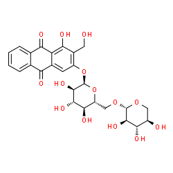 ChemSpider 2D Image | 4-Hydroxy-3-(hydroxymethyl)-9,10-dioxo-9,10-dihydro-2-anthracenyl 6-O-beta-D-xylopyranosyl-alpha-D-glucopyranoside | C26H28O14