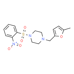 ChemSpider 2D Image | 1-[(5-Methyl-2-furyl)methyl]-4-[(2-nitrophenyl)sulfonyl]piperazine | C16H19N3O5S