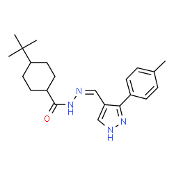 ChemSpider 2D Image | 4-tert-Butyl-N'-{(Z)-[3-(4-methylphenyl)-1H-pyrazol-4-yl]methylene}cyclohexanecarbohydrazide | C22H30N4O