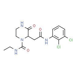 ChemSpider 2D Image | 2-{2-[(2,3-Dichlorophenyl)amino]-2-oxoethyl}-N-ethyl-3-oxo-1-piperazinecarboxamide | C15H18Cl2N4O3