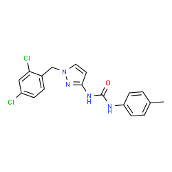 ChemSpider 2D Image | 1-[1-(2,4-Dichlorobenzyl)-1H-pyrazol-3-yl]-3-(4-methylphenyl)urea | C18H16Cl2N4O