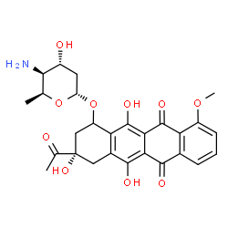 ChemSpider 2D Image | (3S)-3-Acetyl-3,5,12-trihydroxy-10-methoxy-6,11-dioxo-1,2,3,4,6,11-hexahydro-1-tetracenyl 4-amino-2,4,6-trideoxy-alpha-L-xylo-hexopyranoside | C27H29NO10