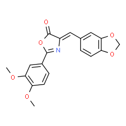 ChemSpider 2D Image | (4Z)-4-(1,3-Benzodioxol-5-ylmethylene)-2-(3,4-dimethoxyphenyl)-1,3-oxazol-5(4H)-one | C19H15NO6