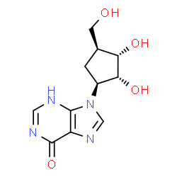 ChemSpider 2D Image | 9-[(1S,2R,3S,4S)-2,3-Dihydroxy-4-(hydroxymethyl)cyclopentyl]-3,9-dihydro-6H-purin-6-one | C11H14N4O4