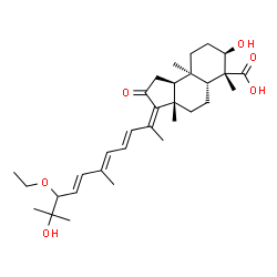 ChemSpider 2D Image | (3Z,3aS,5aR,6R,7R,9aR,9bS)-3-[(3E,5E,7E)-9-Ethoxy-10-hydroxy-6,10-dimethyl-3,5,7-undecatrien-2-ylidene]-7-hydroxy-3a,6,9a-trimethyl-2-oxododecahydro-1H-cyclopenta[a]naphthalene-6-carboxylic acid | C32H48O6