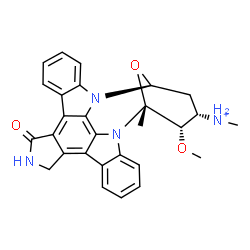 ChemSpider 2D Image | (2R,3S,4S,6S)-3-Methoxy-N,2-dimethyl-16-oxo-29-oxa-1,7,17-triazaoctacyclo[12.12.2.1~2,6~.0~7,28~.0~8,13~.0~15,19~.0~20,27~.0~21,26~]nonacosa-8,10,12,14,19,21,23,25,27-nonaen-4-aminium | C28H27N4O3