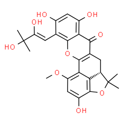 ChemSpider 2D Image | (5aS)-11-[(1Z)-2,3-Dihydroxy-3-methyl-1-buten-1-yl]-3,8,10-trihydroxy-1-methoxy-5,5-dimethyl-5a,6-dihydro-5H,7H-[1]benzofuro[3,4-bc]xanthen-7-one | C26H26O9