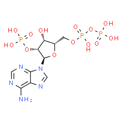 ChemSpider 2D Image | 9-{5-O-[Hydroxy(phosphonooxy)phosphoryl]-2-O-phosphono-alpha-L-lyxofuranosyl}-9H-purin-6-amine | C10H16N5O13P3