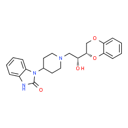 ChemSpider 2D Image | 1-(1-{(2R)-2-[(2S)-2,3-Dihydro-1,4-benzodioxin-2-yl]-2-hydroxyethyl}-4-piperidinyl)-1,3-dihydro-2H-benzimidazol-2-one | C22H25N3O4