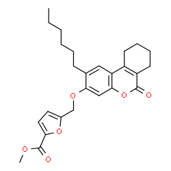 ChemSpider 2D Image | Methyl 5-{[(2-hexyl-6-oxo-7,8,9,10-tetrahydro-6H-benzo[c]chromen-3-yl)oxy]methyl}-2-furoate | C26H30O6