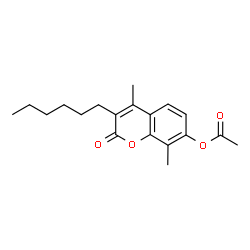 ChemSpider 2D Image | 3-Hexyl-4,8-dimethyl-2-oxo-2H-chromen-7-yl acetate | C19H24O4
