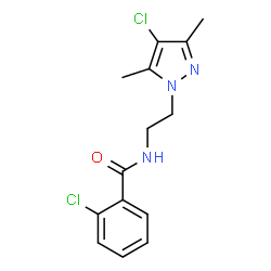 ChemSpider 2D Image | 2-Chloro-N-[2-(4-chloro-3,5-dimethyl-1H-pyrazol-1-yl)ethyl]benzamide | C14H15Cl2N3O