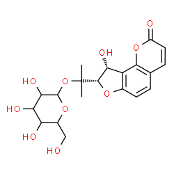 ChemSpider 2D Image | 2-[(8S,9R)-9-Hydroxy-2-oxo-8,9-dihydro-2H-furo[2,3-h]chromen-8-yl]-2-propanyl hexopyranoside | C20H24O10