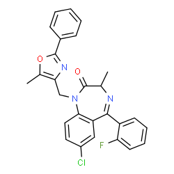 ChemSpider 2D Image | 7-Chloro-5-(2-fluorophenyl)-3-methyl-1-[(5-methyl-2-phenyl-1,3-oxazol-4-yl)methyl]-1,3-dihydro-2H-1,4-benzodiazepin-2-one | C27H21ClFN3O2