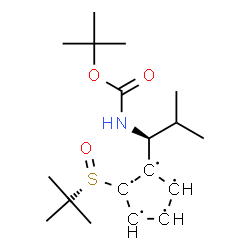 ChemSpider 2D Image | 1-[(1R)-2-Methyl-1-({[(2-methyl-2-propanyl)oxy]carbonyl}amino)propyl]-2-[(R)-(2-methyl-2-propanyl)sulfinyl]-1,2,3,4,5-cyclopentanepentayl | C18H30NO3S