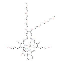 ChemSpider 2D Image | (~157~Gd)Gadolinium acetate (2Z,6Z,11Z,13E,19E,21Z)-4,5-diethyl-9,24-bis(3-hydroxypropyl)-16,17-bis{2-[2-(2-methoxyethoxy)ethoxy]ethoxy}-10,23-dimethyl-13,20,25,26,27-pentaazapentacyclo[20.2.1.1~3,6~.
1~8,11~.0~14,19~]heptacosa-1(25),2,4,6,8(26),9,11,13,15,17,19,21,23-tridecaen-27-ide (1:2:1) | C52H72157GdN5O14