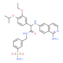 ChemSpider 2D Image | 2-[(1-Amino-6-isoquinolinyl)amino]-2-(3-ethoxy-4-isopropoxyphenyl)-N-(3-sulfamoylbenzyl)acetamide | C29H33N5O5S