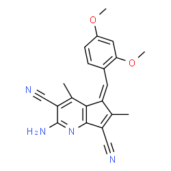 ChemSpider 2D Image | (5Z)-2-Amino-5-(2,4-dimethoxybenzylidene)-4,6-dimethyl-5H-cyclopenta[b]pyridine-3,7-dicarbonitrile | C21H18N4O2