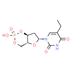 ChemSpider 2D Image | 5-Ethyl-1-[(4aR,6R,7aS)-2-hydroxy-2-oxidotetrahydro-4H-furo[3,2-d][1,3,2]dioxaphosphinin-6-yl]-2,4(1H,3H)-pyrimidinedione | C11H15N2O7P