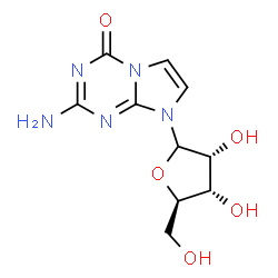 ChemSpider 2D Image | 2-Amino-8-(D-ribofuranosyl)imidazo[1,2-a][1,3,5]triazin-4(8H)-one | C10H13N5O5