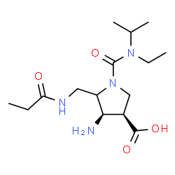 ChemSpider 2D Image | (3R,4R)-4-Amino-1-[ethyl(isopropyl)carbamoyl]-5-[(propionylamino)methyl]-3-pyrrolidinecarboxylic acid | C15H28N4O4