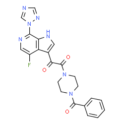 ChemSpider 2D Image | Piperazine, 1-benzoyl-4-[2-[4-fluoro-7-(1H-1,2,4-triazol-1-yl)-1H-pyrrolo[2,3-c]pyridin-3-yl]-1,2-dioxoethyl]- | C22H18FN7O3