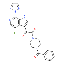 ChemSpider 2D Image | Piperazine, 1-benzoyl-4-[2-[4-fluoro-7-(1H-1,2,5-triazol-1-yl)-1H-pyrrolo[2,3-c]pyridin-3-yl]-1,2-dioxoethyl]- | C22H18FN7O3
