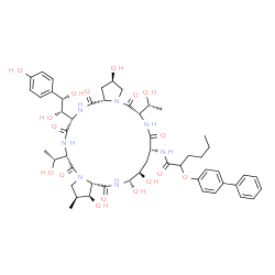ChemSpider 2D Image | 2-(4-Biphenylyloxy)-N-{(2R,6S,9R,11R,12S,14aS,15S,16S,20S,23S,25aS)-23-[(1S,2S)-1,2-dihydroxy-2-(4-hydroxyphenyl)ethyl]-2,11,12,15-tetrahydroxy-6,20-bis[(1R)-1-hydroxyethyl]-16-methyl-5,8,14,19,22,25-
hexaoxotetracosahydro-1H-dipyrrolo[2,1-c:2',1'-l][1,4,7,10,13,16]hexaazacyclohenicosin-9-yl}hexanamide | C52H69N7O17