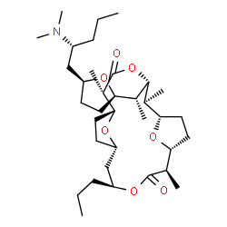 ChemSpider 2D Image | (1R,2R,5S,6S,7S,10R,11R,14R,16S)-5-[(1R)-1-{(2R,5S)-5-[(2R)-2-(Dimethylamino)pentyl]tetrahydro-2-furanyl}ethyl]-2,6,11-trimethyl-14-propyl-4,13,19,20-tetraoxatricyclo[14.2.1.1~7,10~]icosane-3,12-dione | C35H61NO7