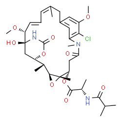 ChemSpider 2D Image | (1S,2S,3S,5S,6R,20R,21S)-11-Chloro-21-hydroxy-12,20-dimethoxy-2,5,9,16-tetramethyl-8,23-dioxo-4,24-dioxa-9,22-diazatetracyclo[19.3.1.1~10,14~.0~3,5~]hexacosa-10(26),11,13,16,18-pentaen-6-yl N-isobutyr
yl-L-alaninate | C35H48ClN3O10