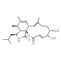 ChemSpider 2D Image | (3E,5R,6S,10aS,13R,13aS,14S,16aR)-5,6-Dihydroxy-14-isobutyl-9,12,13-trimethyl-6,7,8,10a,13,13a,14,15-octahydro-2H-oxacyclododecino[2,3-d]isoindole-2,16(5H)-dione | C24H35NO5