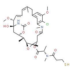 ChemSpider 2D Image | (1S,2S,3S,5S,6R,20R,21S)-11-Chloro-21-hydroxy-12,20-dimethoxy-2,5,9,16-tetramethyl-8,23-dioxo-4,24-dioxa-9,22-diazatetracyclo[19.3.1.1~10,14~.0~3,5~]hexacosa-10(26),11,13,16,18-pentaen-6-yl (2S)-2-[me
thyl(3-sulfanylpropanoyl)amino]propanoate | C35H48ClN3O10S