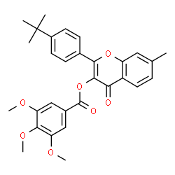ChemSpider 2D Image | 7-Methyl-2-[4-(2-methyl-2-propanyl)phenyl]-4-oxo-4H-chromen-3-yl 3,4,5-trimethoxybenzoate | C30H30O7