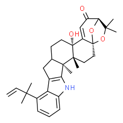 ChemSpider 2D Image | (1S,4R,5S,19S,23R)-19-Hydroxy-4,5,24,24-tetramethyl-12-(2-methyl-3-buten-2-yl)-25,26-dioxa-7-azaheptacyclo[21.2.1.0~1,20~.0~4,19~.0~5,16~.0~6,14~.0~8,13~]hexacosa-6(14),8,10,12,20-pentaen-22-one | C32H39NO4